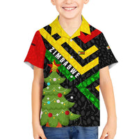 Zimbabwe Christmas Kid Hawaiian Shirt with Flag Colors Xmas Tree and Holiday - Wonder Print Shop