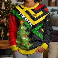 Zimbabwe Christmas Kid Ugly Christmas Sweater with Flag Colors Xmas Tree and Holiday - Wonder Print Shop