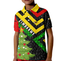 Zimbabwe Christmas Kid Polo Shirt with Flag Colors Xmas Tree and Holiday - Wonder Print Shop