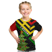 Zimbabwe Christmas Kid T Shirt with Flag Colors Xmas Tree and Holiday - Wonder Print Shop