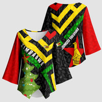 Zimbabwe Christmas Kimono Sleeve Blouse with Flag Colors Xmas Tree and Holiday - Wonder Print Shop