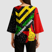 Zimbabwe Christmas Kimono Sleeve Blouse with Flag Colors Xmas Tree and Holiday - Wonder Print Shop