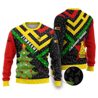 Zimbabwe Christmas Ugly Christmas Sweater with Flag Colors Xmas Tree and Holiday - Wonder Print Shop