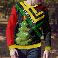 Zimbabwe Christmas Ugly Christmas Sweater with Flag Colors Xmas Tree and Holiday - Wonder Print Shop