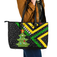 Zimbabwe Christmas Leather Tote Bag with Flag Colors Xmas Tree and Holiday - Wonder Print Shop