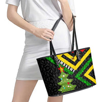 Zimbabwe Christmas Leather Tote Bag with Flag Colors Xmas Tree and Holiday - Wonder Print Shop