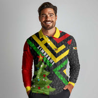 Zimbabwe Christmas Long Sleeve Polo Shirt with Flag Colors Xmas Tree and Holiday - Wonder Print Shop
