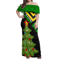 Zimbabwe Christmas Off Shoulder Maxi Dress with Flag Colors Xmas Tree and Holiday - Wonder Print Shop