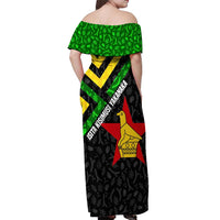 Zimbabwe Christmas Off Shoulder Maxi Dress with Flag Colors Xmas Tree and Holiday - Wonder Print Shop