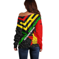 Zimbabwe Christmas Off Shoulder Sweater with Flag Colors Xmas Tree and Holiday - Wonder Print Shop
