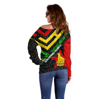 Zimbabwe Christmas Off Shoulder Sweater with Flag Colors Xmas Tree and Holiday - Wonder Print Shop