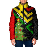 Zimbabwe Christmas Padded Jacket with Flag Colors Xmas Tree and Holiday - Wonder Print Shop