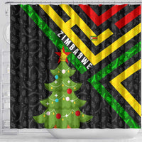 Zimbabwe Christmas Shower Curtain with Flag Colors Xmas Tree and Holiday - Wonder Print Shop