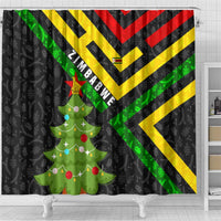 Zimbabwe Christmas Shower Curtain with Flag Colors Xmas Tree and Holiday - Wonder Print Shop