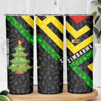 Zimbabwe Christmas Skinny Tumbler with Flag Colors Xmas Tree and Holiday - Wonder Print Shop