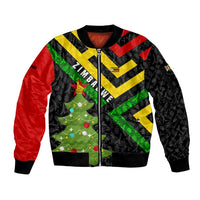 Zimbabwe Christmas Sleeve Zip Bomber Jacket with Flag Colors Xmas Tree and Holiday - Wonder Print Shop