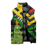 Zimbabwe Christmas Sleeveless Puffer Jacket with Flag Colors Xmas Tree and Holiday - Wonder Print Shop