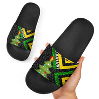 Zimbabwe Christmas Slide Sandals with Flag Colors Xmas Tree and Holiday - Wonder Print Shop
