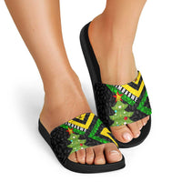 Zimbabwe Christmas Slide Sandals with Flag Colors Xmas Tree and Holiday - Wonder Print Shop