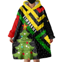 Zimbabwe Christmas Wearable Blanket Hoodie with Flag Colors Xmas Tree and Holiday - Wonder Print Shop