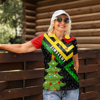 Zimbabwe Christmas Women Polo Shirt with Flag Colors Xmas Tree and Holiday - Wonder Print Shop