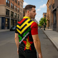 Zimbabwe Christmas Zipper Polo Shirt with Flag Colors Xmas Tree and Holiday - Wonder Print Shop