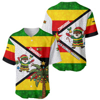 Zimbabwe Christmas Baseball Jersey with Festive Santa Palm Tree and Red Yellow Green Flag - Wonder Print Shop