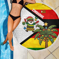 Zimbabwe Christmas Beach Blanket with Festive Santa Palm Tree and Red Yellow Green Flag - Wonder Print Shop