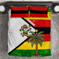 Zimbabwe Christmas Bedding Set with Festive Santa Palm Tree and Red Yellow Green Flag - Wonder Print Shop