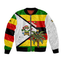 Zimbabwe Christmas Bomber Jacket with Festive Santa Palm Tree and Red Yellow Green Flag - Wonder Print Shop