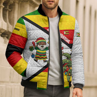 Zimbabwe Christmas Bomber Puffer Jacket with Festive Santa Palm Tree and Red Yellow Green Flag - Wonder Print Shop