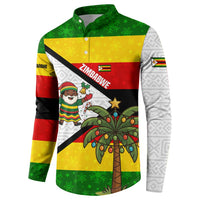 Zimbabwe Christmas Button Sweatshirt with Festive Santa Palm Tree and Red Yellow Green Flag - Wonder Print Shop