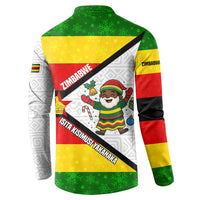 Zimbabwe Christmas Button Sweatshirt with Festive Santa Palm Tree and Red Yellow Green Flag - Wonder Print Shop