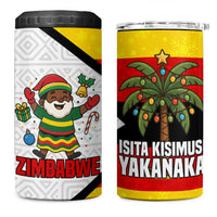 Zimbabwe Christmas 4 in 1 Can Cooler Tumbler with Festive Santa Palm Tree and Red Yellow Green Flag - Wonder Print Shop