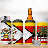 Zimbabwe Christmas 4 in 1 Can Cooler Tumbler with Festive Santa Palm Tree and Red Yellow Green Flag - Wonder Print Shop