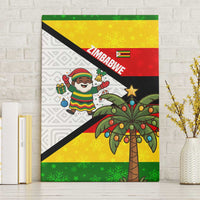 Zimbabwe Christmas Canvas Wall Art with Festive Santa Palm Tree and Red Yellow Green Flag - Wonder Print Shop