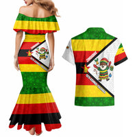 Zimbabwe Christmas Couples Matching Mermaid Dress and Hawaiian Shirt with Festive Santa Palm Tree and Red Yellow Green Flag - Wonder Print Shop
