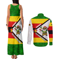 Zimbabwe Christmas Couples Matching Tank Maxi Dress and Long Sleeve Button Shirt with Festive Santa Palm Tree and Red Yellow Green Flag - Wonder Print Shop