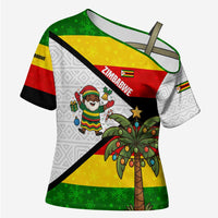 Zimbabwe Christmas Cross Shoulder Shirt with Festive Santa Palm Tree and Red Yellow Green Flag - Wonder Print Shop