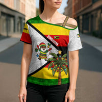 Zimbabwe Christmas Cross Shoulder Shirt with Festive Santa Palm Tree and Red Yellow Green Flag - Wonder Print Shop