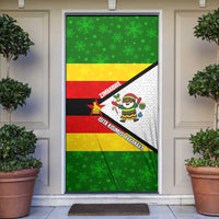 Zimbabwe Christmas Door Cover with Festive Santa Palm Tree and Red Yellow Green Flag - Wonder Print Shop