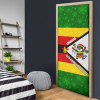 Zimbabwe Christmas Door Cover with Festive Santa Palm Tree and Red Yellow Green Flag - Wonder Print Shop