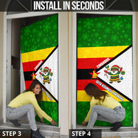 Zimbabwe Christmas Door Cover with Festive Santa Palm Tree and Red Yellow Green Flag - Wonder Print Shop