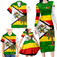 Zimbabwe Christmas Family Matching Long Sleeve Bodycon Dress and Hawaiian Shirt with Festive Santa Palm Tree and Red Yellow Green Flag - Wonder Print Shop