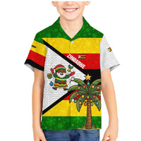Zimbabwe Christmas Family Matching Mermaid Dress and Hawaiian Shirt with Festive Santa Palm Tree and Red Yellow Green Flag - Wonder Print Shop