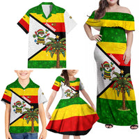 Zimbabwe Christmas Family Matching Off Shoulder Maxi Dress and Hawaiian Shirt with Festive Santa Palm Tree and Red Yellow Green Flag - Wonder Print Shop