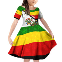 Zimbabwe Christmas Family Matching Off Shoulder Short Dress and Hawaiian Shirt with Festive Santa Palm Tree and Red Yellow Green Flag - Wonder Print Shop
