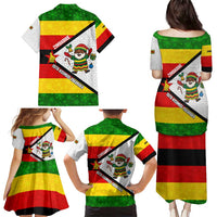 Zimbabwe Christmas Family Matching Puletasi and Hawaiian Shirt with Festive Santa Palm Tree and Red Yellow Green Flag - Wonder Print Shop