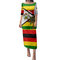 Zimbabwe Christmas Family Matching Puletasi and Hawaiian Shirt with Festive Santa Palm Tree and Red Yellow Green Flag - Wonder Print Shop