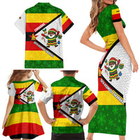 Zimbabwe Christmas Family Matching Short Sleeve Bodycon Dress and Hawaiian Shirt with Festive Santa Palm Tree and Red Yellow Green Flag - Wonder Print Shop